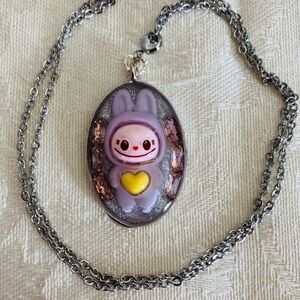 Handmade Kawaii “Labubu” Bunny Pendant Necklace with Rhinestones